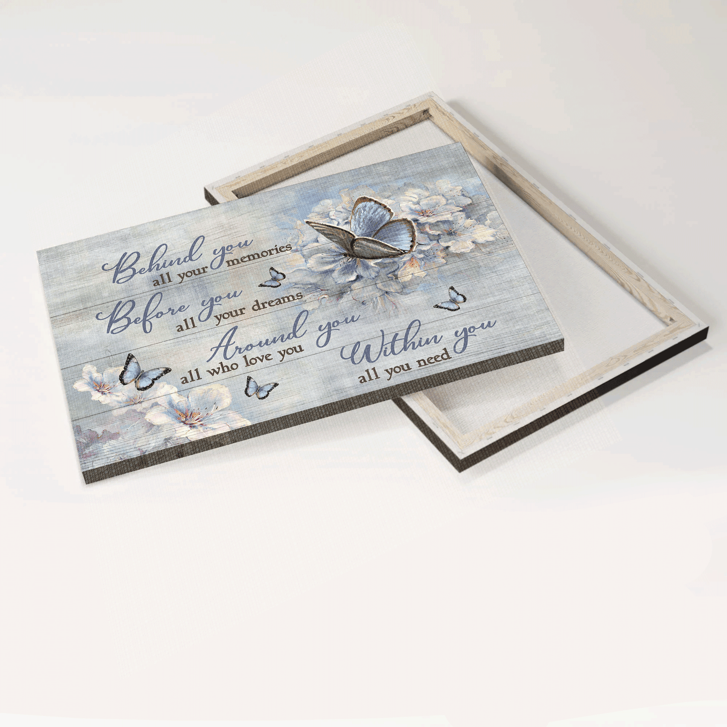 Jesus Landscape Canvas- Blue butterfly, White flower painting, Vintage flower canvas- Gift for Christian- Within you All you need - Landscape Canvas Prints, Christian Wall Art