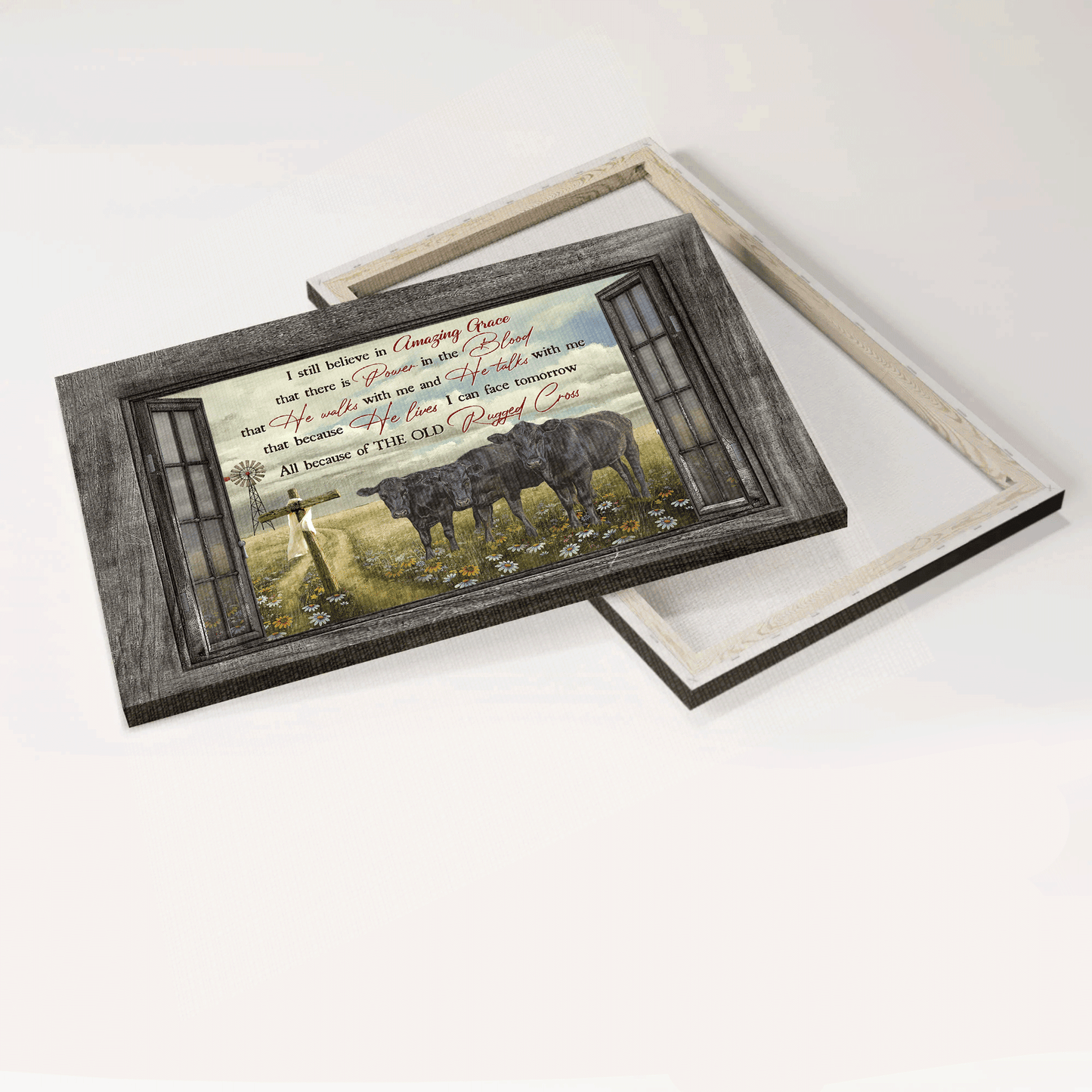 Jesus Landscape Canvas- Black cow, Green meadow land, Daisy field canvas- Gift for Christian- I still believe in amazing grace - Landscape Canvas Prints, Christian Wall Art