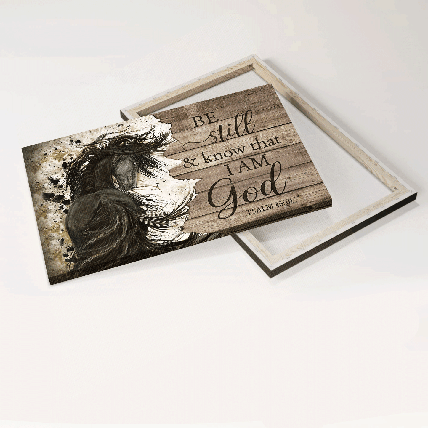 Jesus Landscape Canvas- Black horse, Jesus drawing, Wooden frame canvas- Gift for Christian- Be still and know that I am God - Landscape Canvas Prints, Christian Wall Art