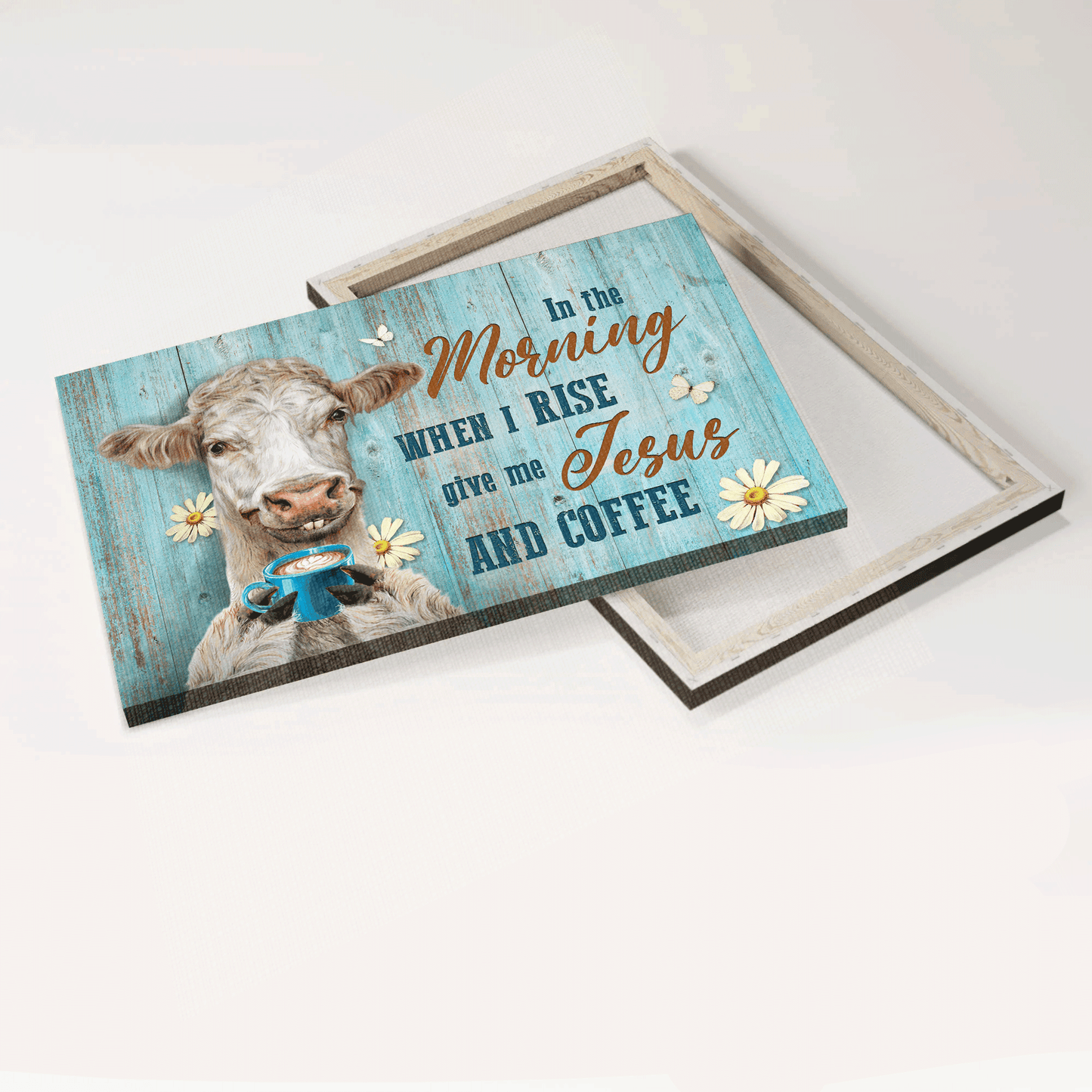 Jesus Landscape Canvas - Funny cow, Awesome coffeeholic, Lovely daisy Landscape Canvas - Gift For Christian - Give me Jesus and coffee Landscape Canvas