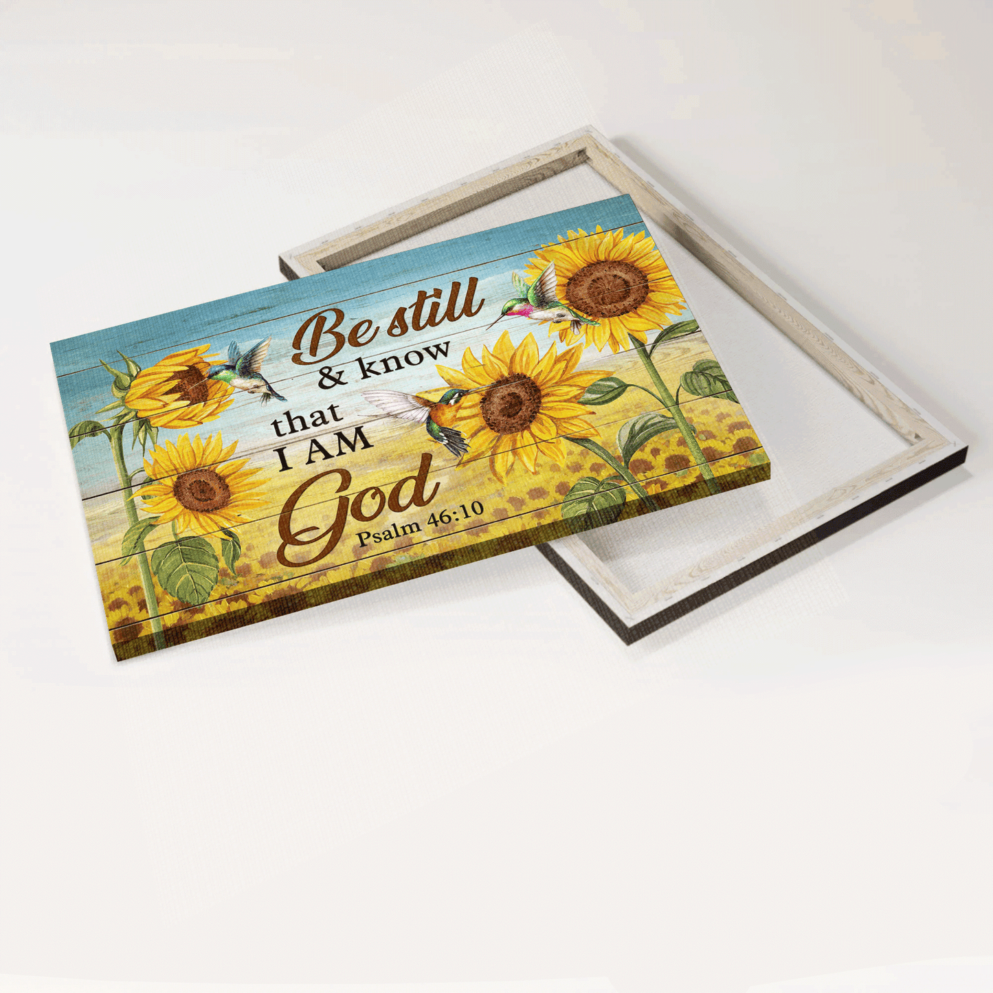 Jesus Landscape Canvas - Sunflower Field, Hummingbird Canvas - Gift For Christian - Be Still & Know That I Am God Canvas