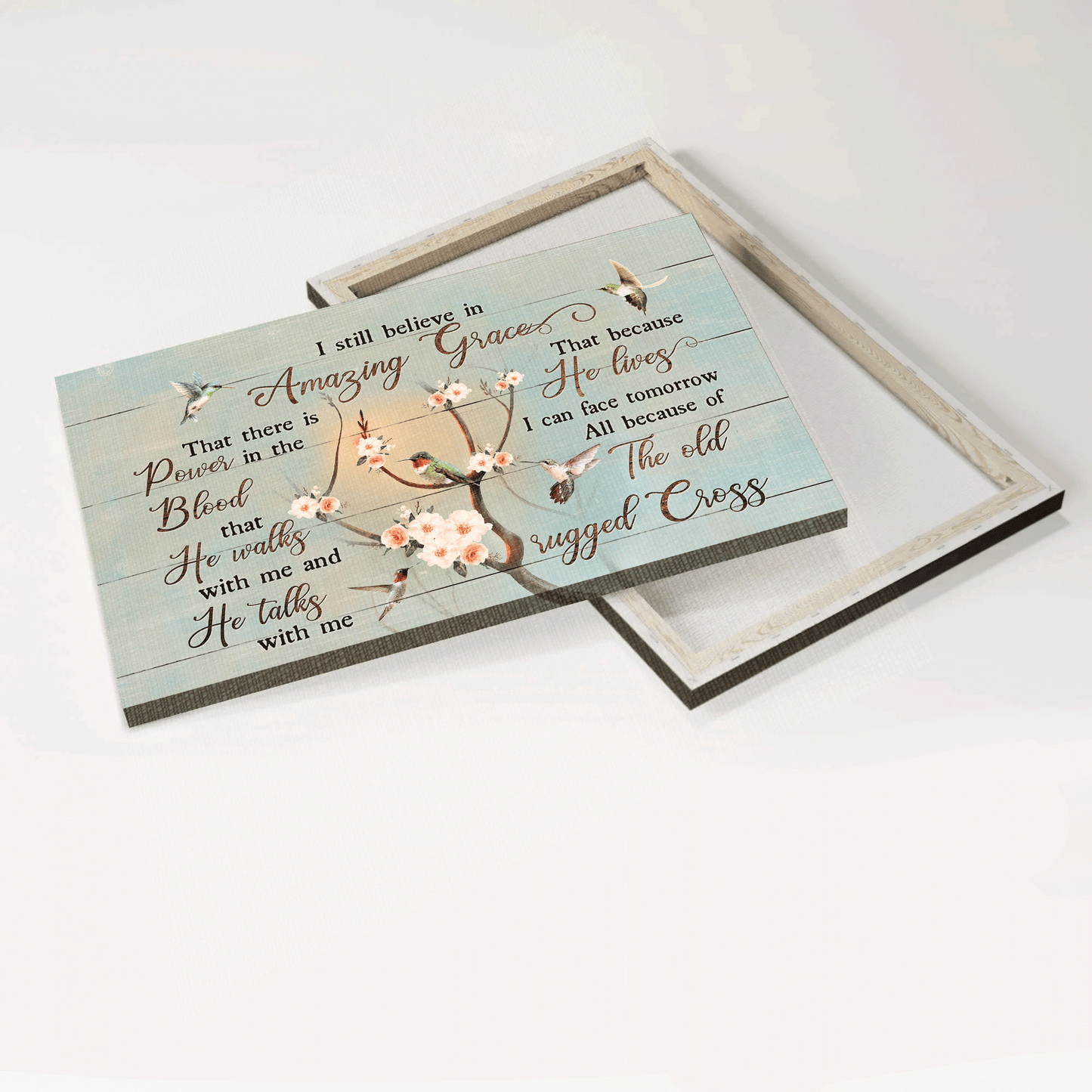 Jesus Landscape Canvas- Apricot blossom, Hummingbird - Gift for Christian- I still believe in amazing grace - Landscape Canvas Prints, Wall Art