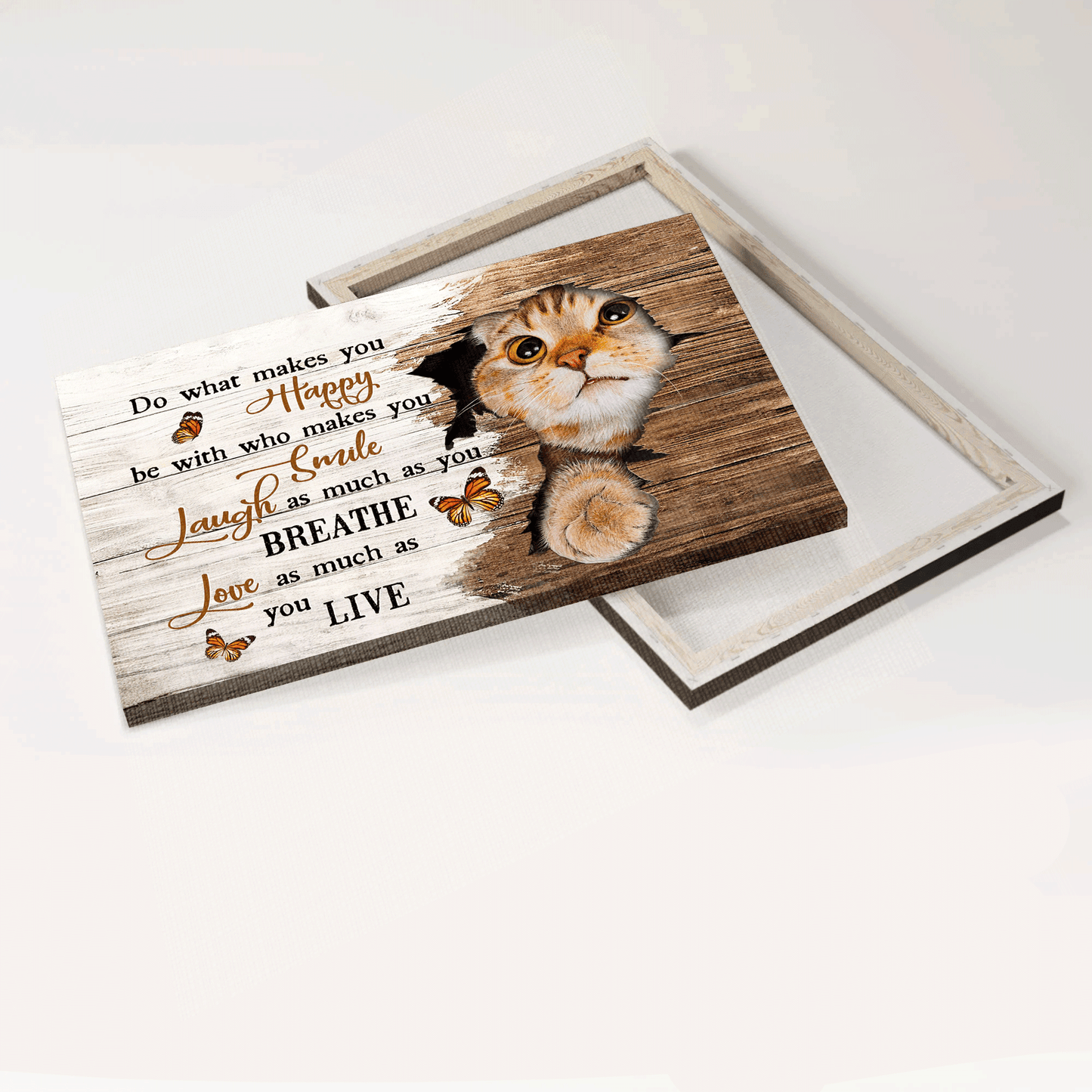 Jesus Landscape Canvas - Beautiful cat, Orange butterfly, Broken wall Landscape Canvas - Gift For Christian - Love as much as you live