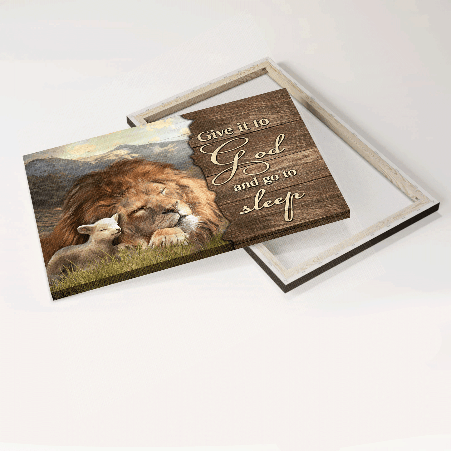 Jesus Landscape Canvas - Lion of Judah, Lamb of God, Valley painting, On a peaceful day Landscape Canvas - Gift For Christian - Give It To God And Go To Sleep Landscape Canvas