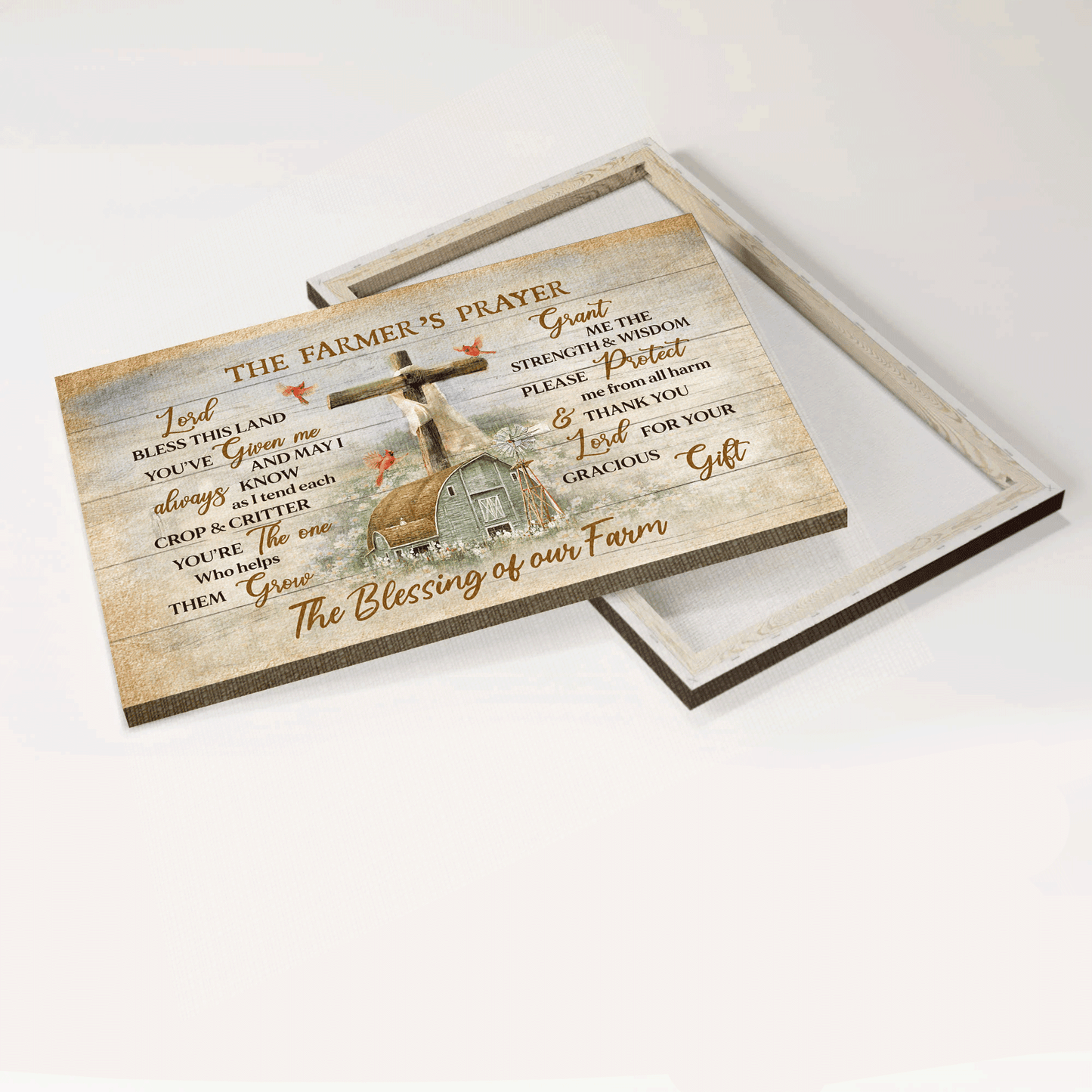 Jesus Landscape Canvas - Peaceful farm, Cardinal, Wooden Cross Landscape Canvas - Gift For Christian - Every moment Thank God Landscape Canvas