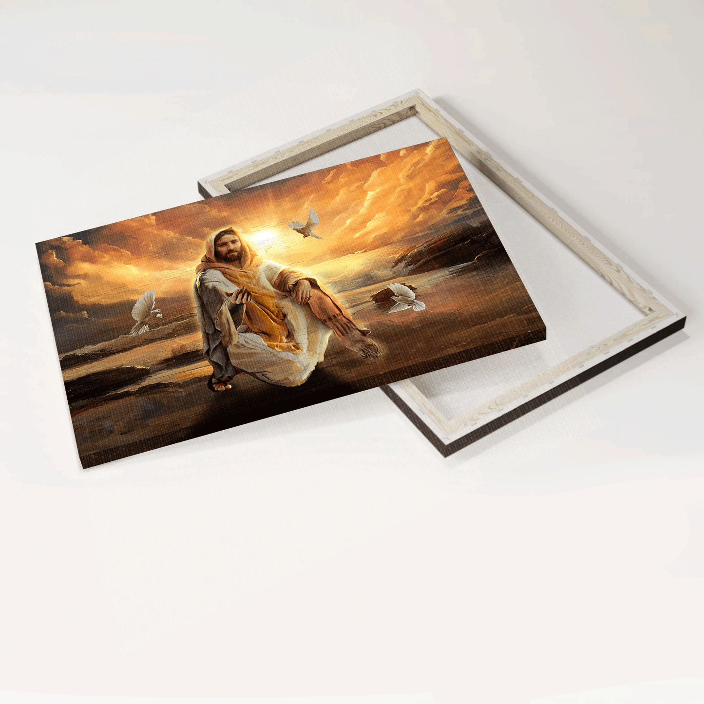 Jesus Landscape Canvas - Walking With Jesus, White Dove, Beautiful Sunset Canvas - Gift For Christian
