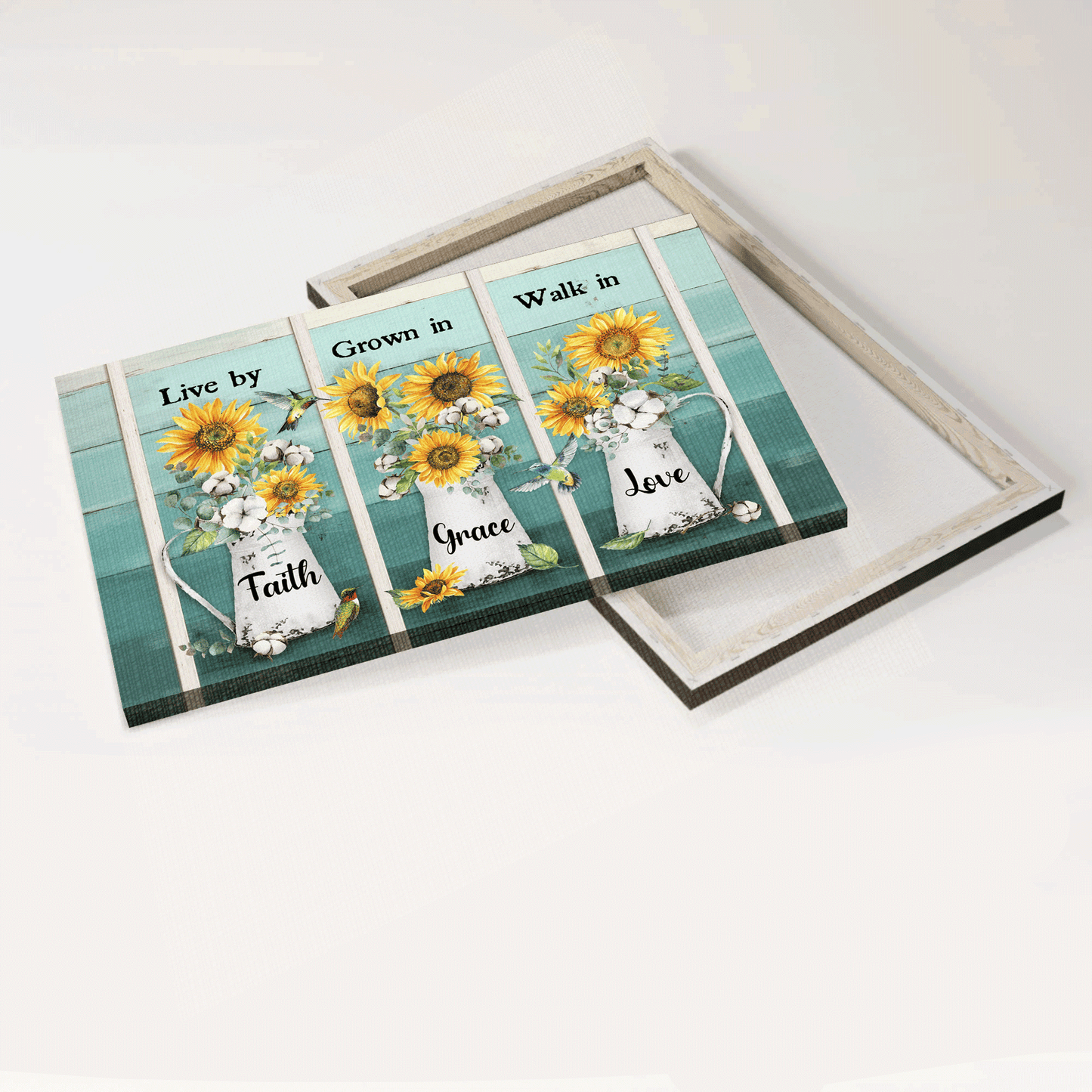Jesus Landscape Canvas - Sunflower Vase, Hummingbird Canvas - Gift For Christian - Live By Faith, Grown In Grace Canvas