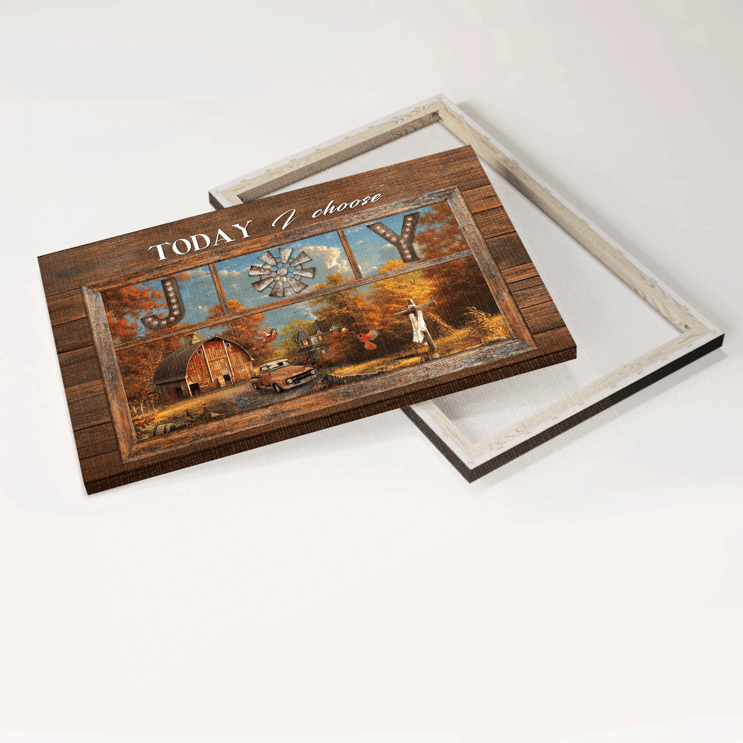 Jesus Landscape Canvas- Autumn Forest, Unique House, Red Cardinal, Old Ladybug Car Landscape Canvas- Gift For Christian- Today I Choose Joy