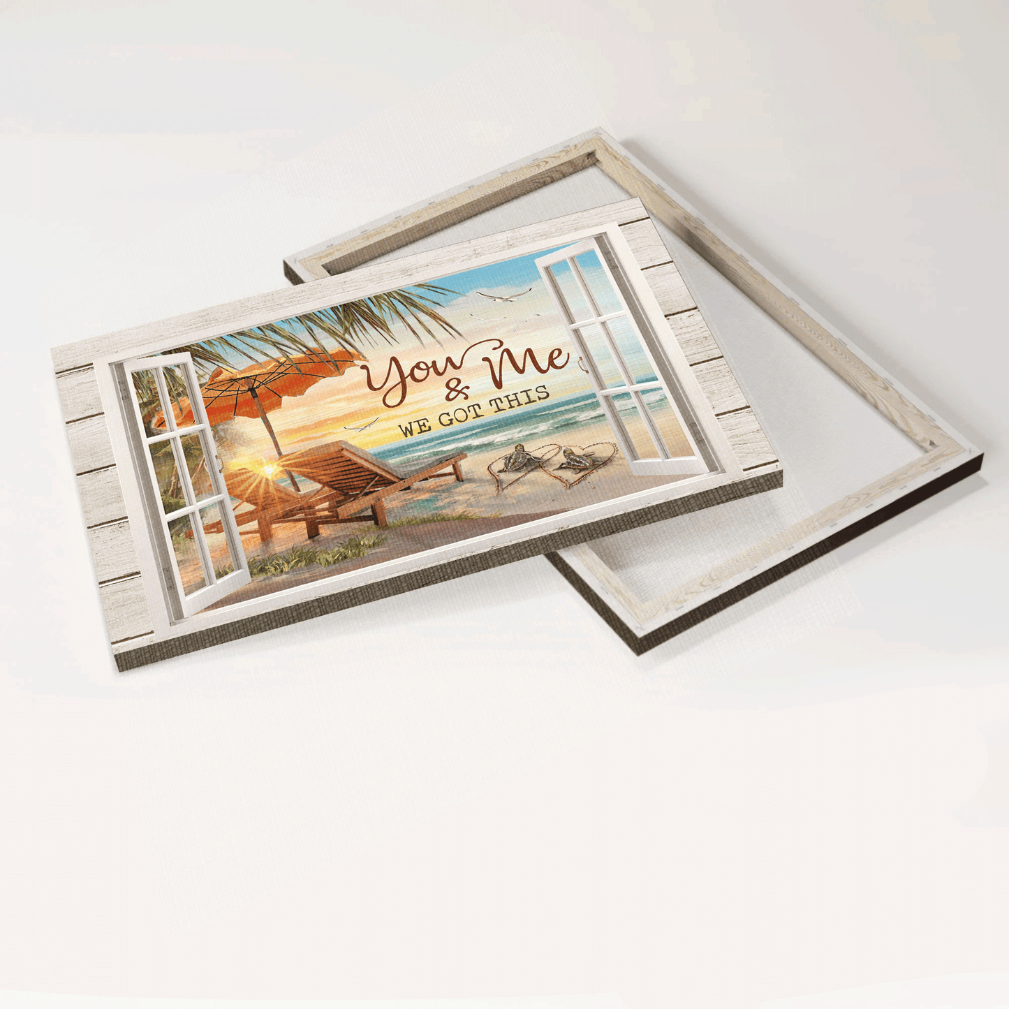 Jesus Landscape Canvas- Beach Chairs, On The Beach, Sea Turtle Couple Canvas- Gift For Christian- You & Me We Got This