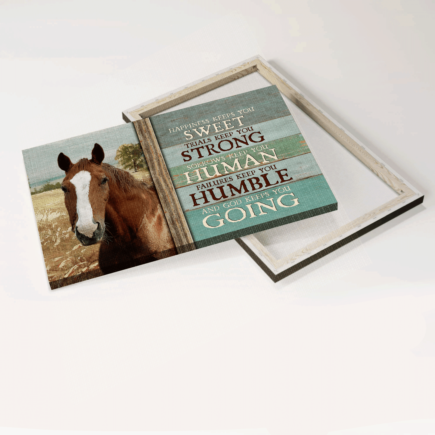 Jesus Landscape Canvas- Beautiful horse, Blue background, Horse painting canvas- Gift for Christian- Happiness keeps you sweet