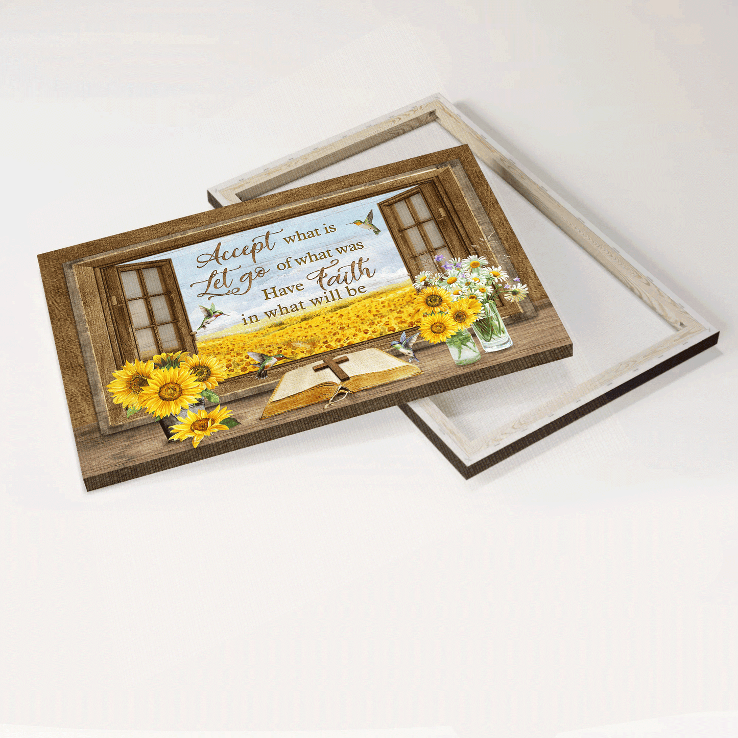 Jesus Landscape Canvas - Sunflower, Cross, Hummingbird, Sunflower Field, Sunflower Vase Canvas - Gift For Christian - Have Faith In What Will Be Canvas