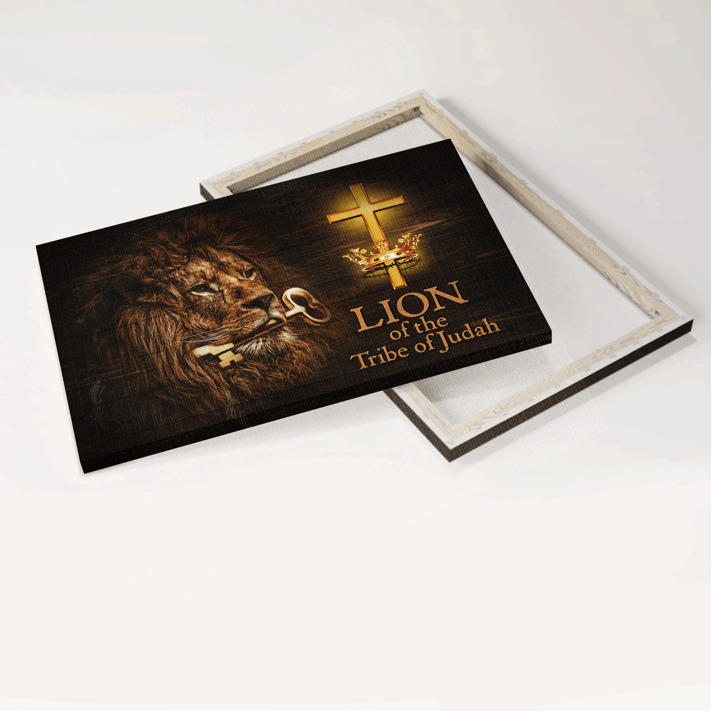 Jesus Landscape Canvas - Lion painting, Golden key Landscape Canvas - Gift For Christian - Lion of the Tribe of Judah Landscape Canvas