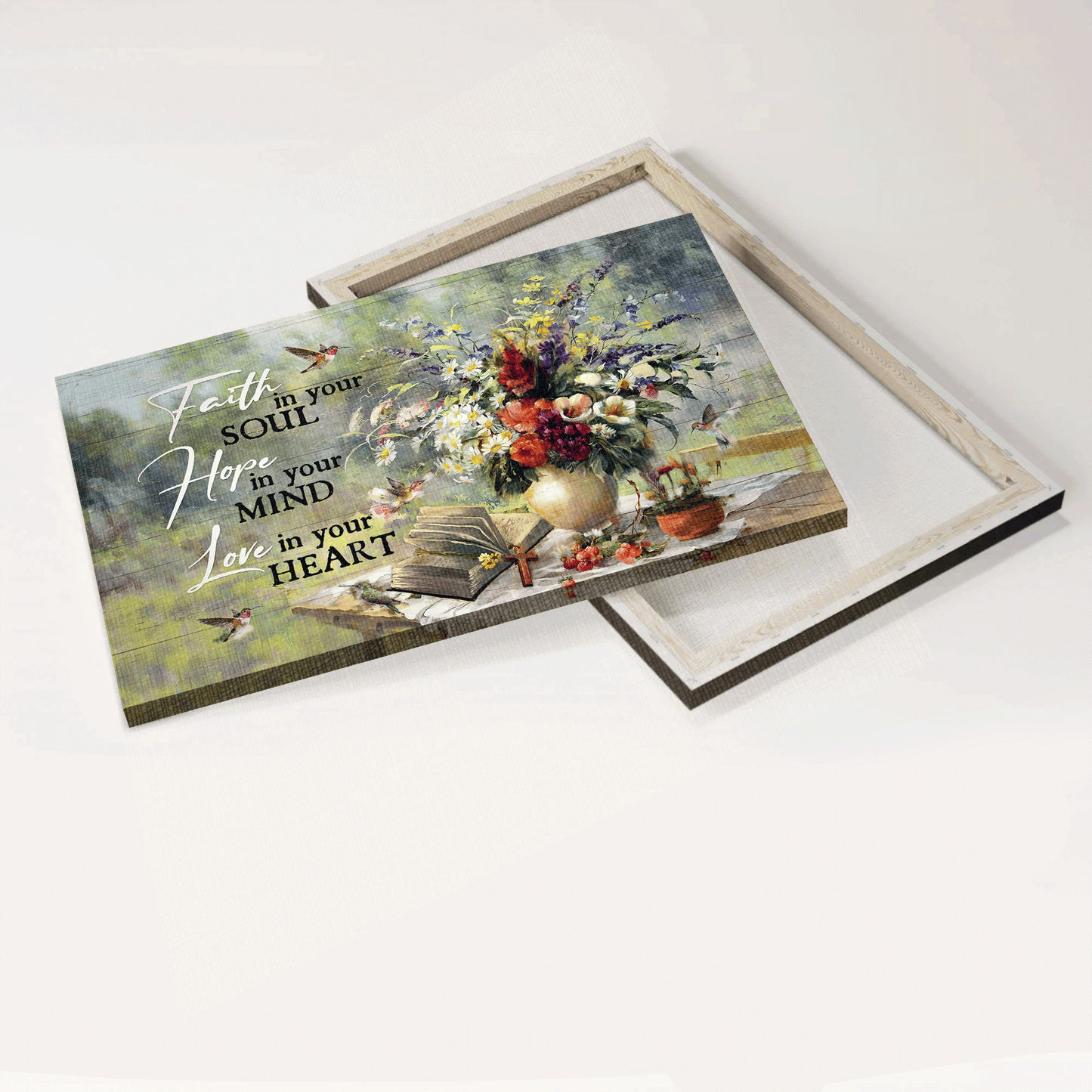 Jesus Landscape Canvas- Beautiful Flower Vase, Vintage Bible, Hummingbird Canvas - Gift For Christian- Faith In Your Soul