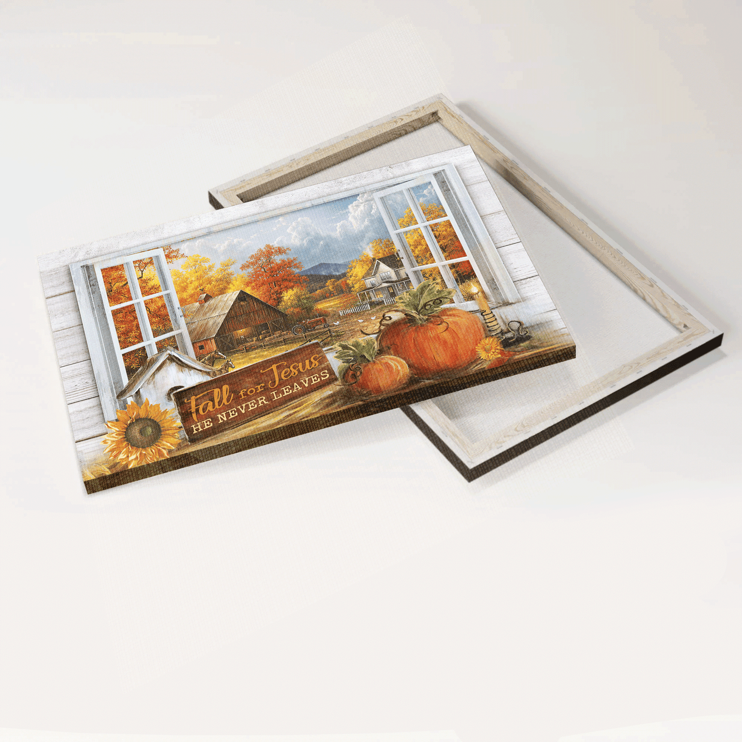 Jesus Landscape Canvas- Autumn Painting, Pumpkin, Halloween Artwork, Farmhouse Canvas- Gift For Christian- Fall For Jesus