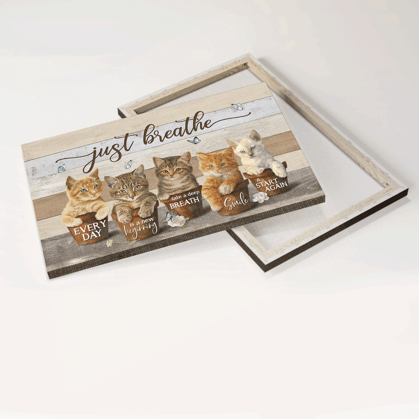 Jesus Landscape Canvas - Little cat artwork, White rose, Blue butterfly Landscape Canvas - Gift For Christian - Just breathe Landscape Canvas