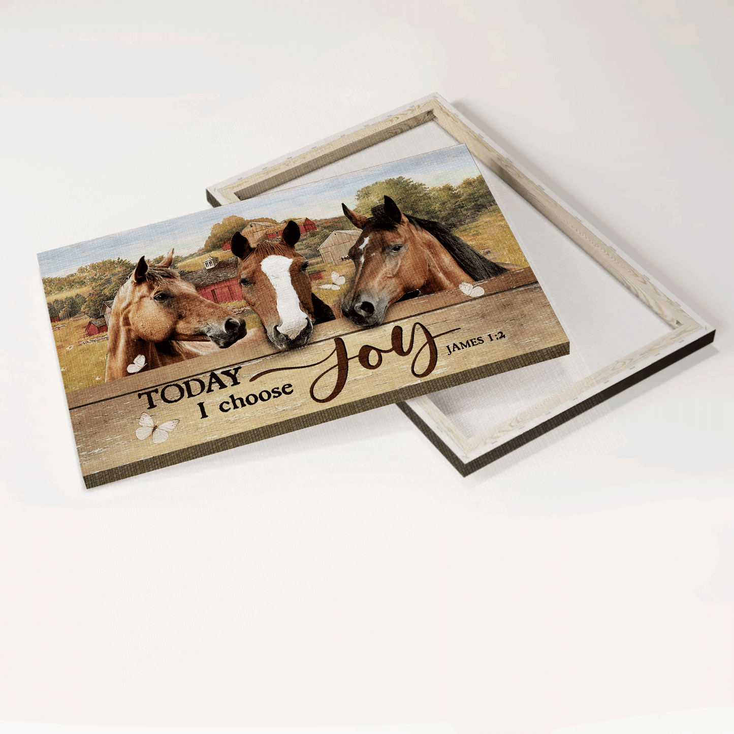 Jesus Landscape Canvas - Beautiful horse painting, Farm drawing, Red house canvas- Gift for Christian- Today I choose joy