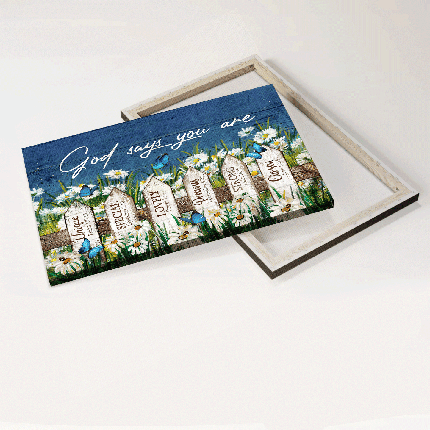 Jesus Landscape Canvas- Daisy Garden, Butterfly, Fence canvas- Gift for Christian- God says you are