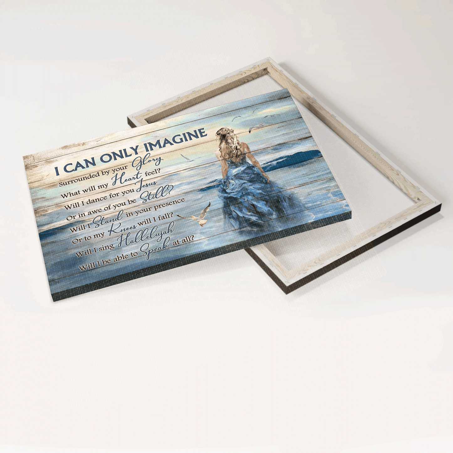 Jesus Landscape Canvas- Beautiful girl, Beach scene, Seagull canvas- Gift for Christian- I can only imagine