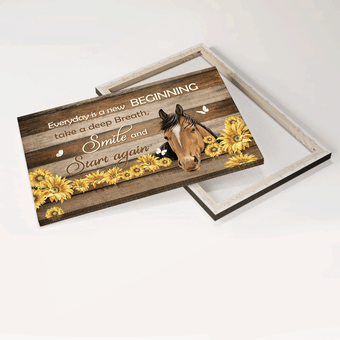 Jesus Landscape Canvas - Horse, Butterfly, Sunflower Landscape Canvas - Gift For Christian -  Everyday is a new beginning Landscape Canvas