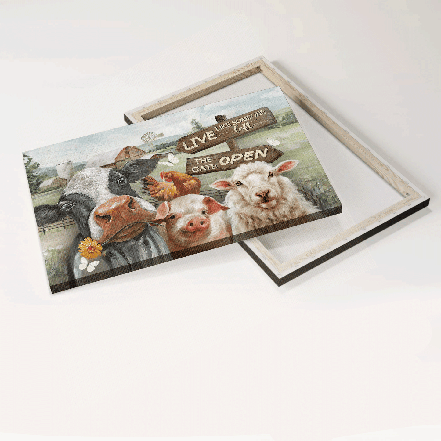 Jesus Landscape Canvas - Beautiful dairy cow, White lamb, Farm drawing Landscape Canvas - Gift For Christian - Live like someone left the gate open