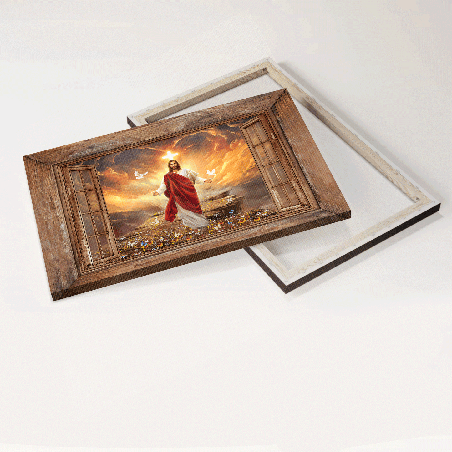Jesus Landscape Canvas - Window frame, Sunset painting, Path to heaven, Jesus painting Canvas - Gift For Christian - Into the arms of Jesus