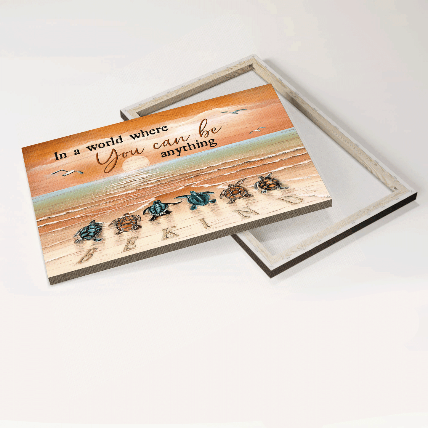 Jesus Landscape Canvas - Beautiful sunset, Sea turtle, To the ocean Landscape Canvas - Gift For Christian - In a world where you can be anything, Be kind