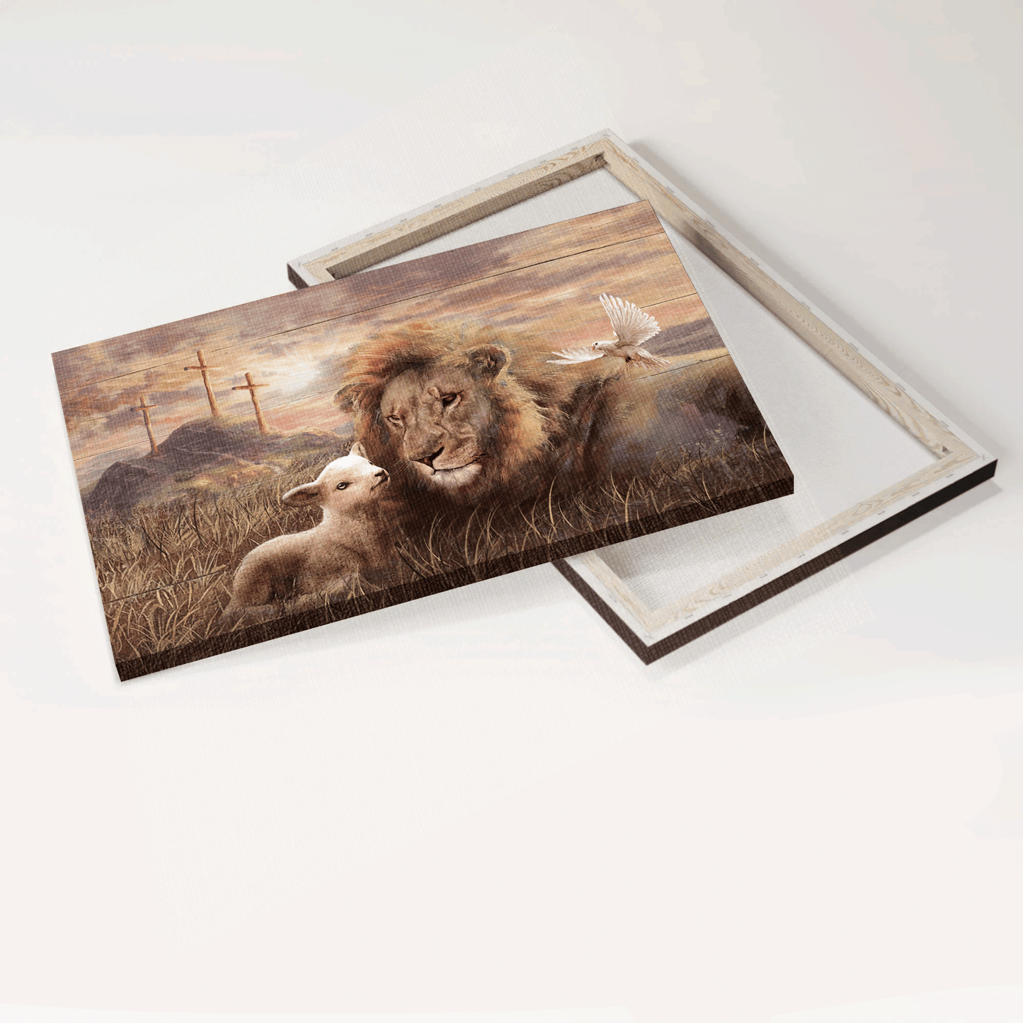 Jesus Landscape Canvas - Meadow landscape, Lion of Judah, Lambs of God, A peaceful day of the lion and the lamb Canvas - Jesus Landscape Canvas