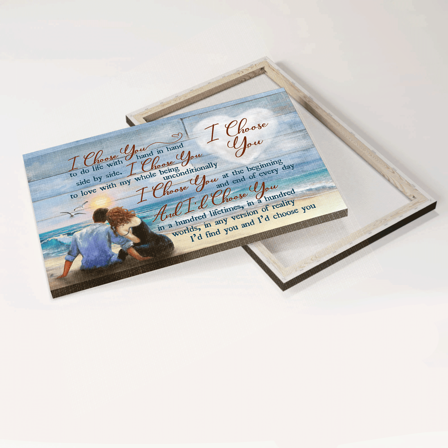 Couple Landscape Canvas, Beautiful couple, Blue ocean, Sunset drawing Canvas, Gift For Couples, Husband, Wife, Boyfriend - And I'd choose you