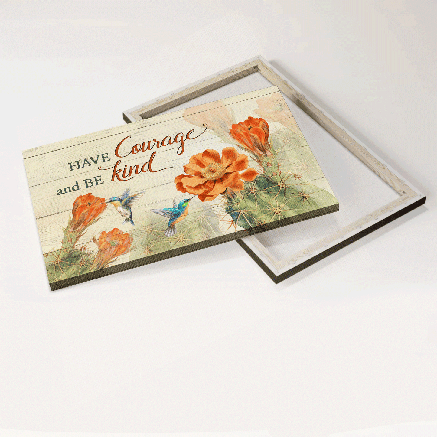 Jesus Landscape Canvas - Orange cactus flower, Hummingbird drawing Landscape Canvas - Gift For Christian - Have courage and be kind Landscape Canvas