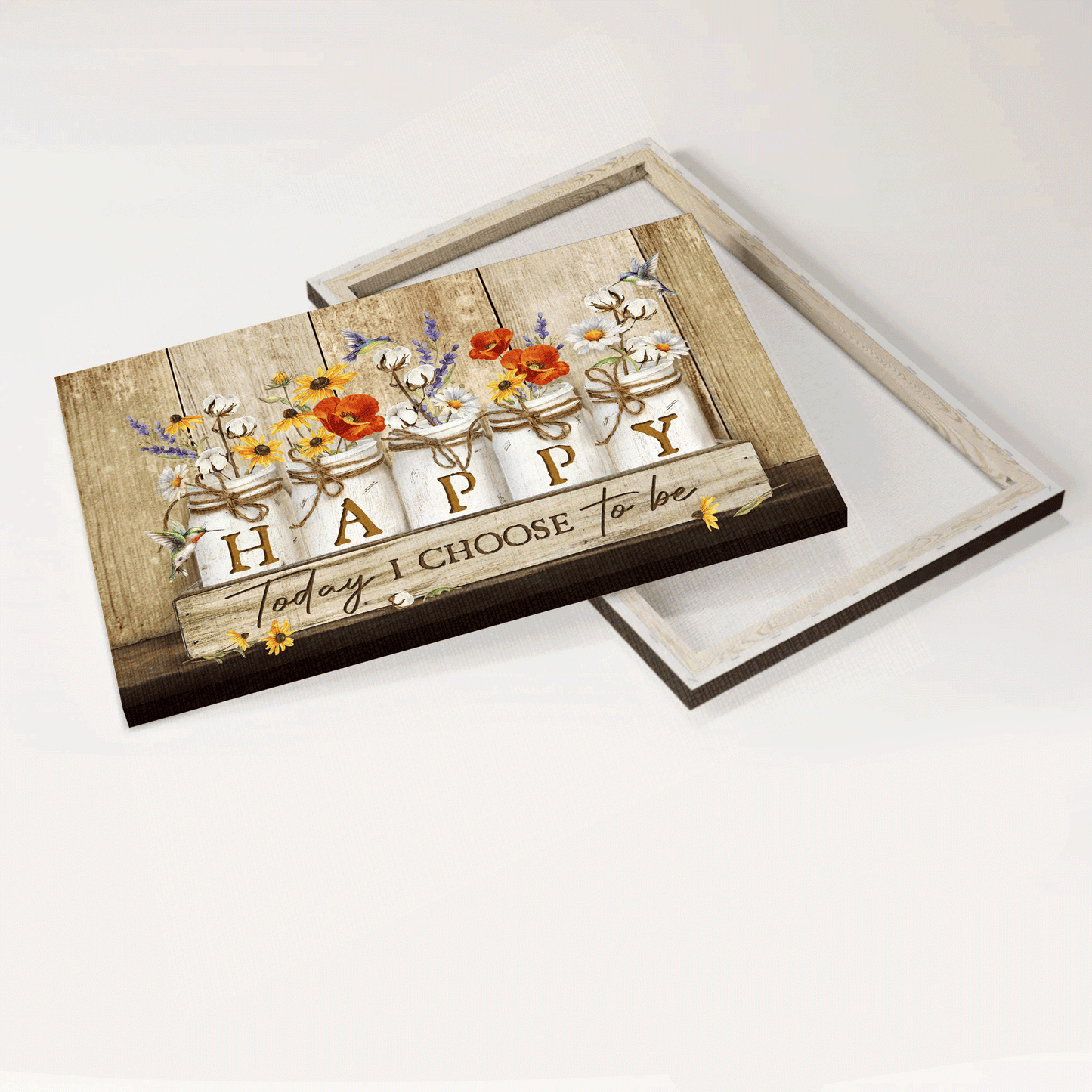 Jesus Landscape Canvas- Beautiful hummingbird, Rustic background, Color flowers canvas- Gift for Christian- Today I choose happy