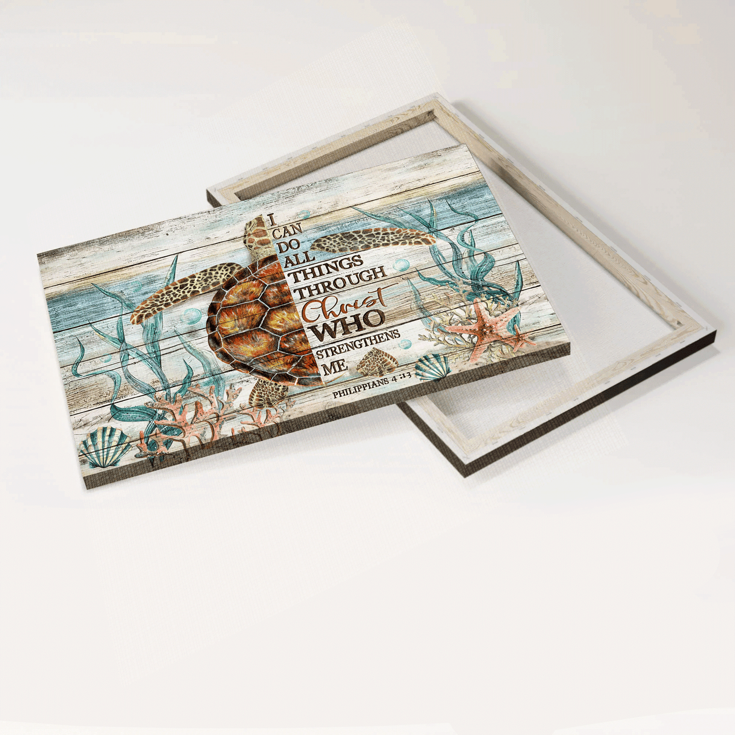 Jesus Landscape Canvas- Awesome Sea Turtle, Amazing Sea Life, Turtle Drawing Canvas- Gift For Christian- I Can Do All Things Through Christ