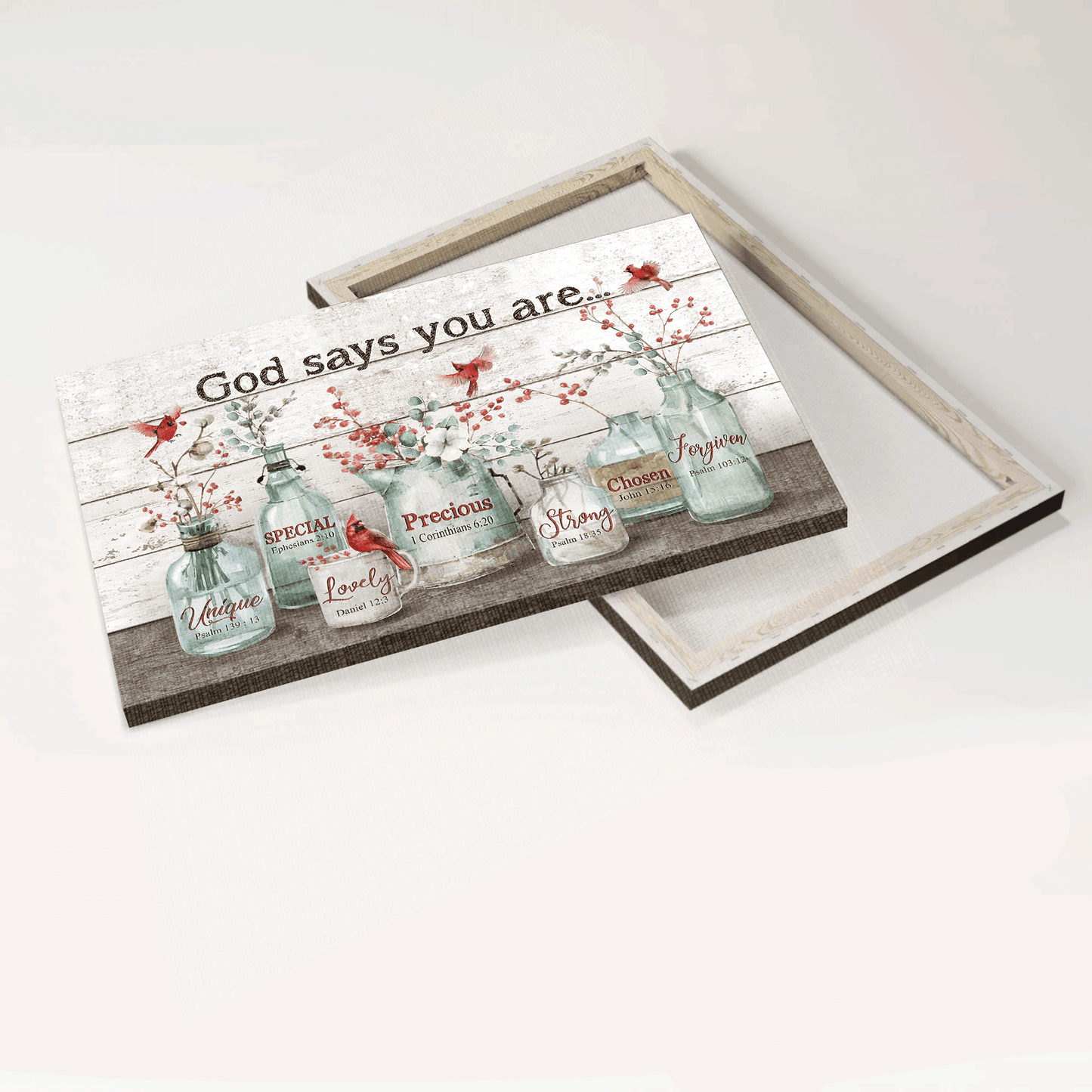 Jesus Landscape Canvas- Baby Flower, Cardinal Painting, Crystal Vase Canvas- Gift For Christian- God Says You Are