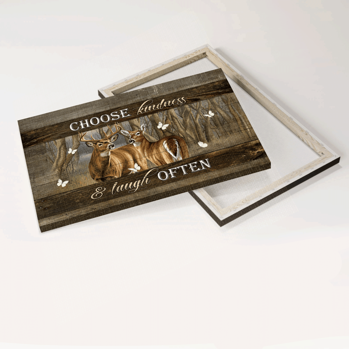 Jesus Landscape Canvas- Deer painting, Forest drawing, White butterfly canvas- Gift for Christian- Choose kindness and laugh often