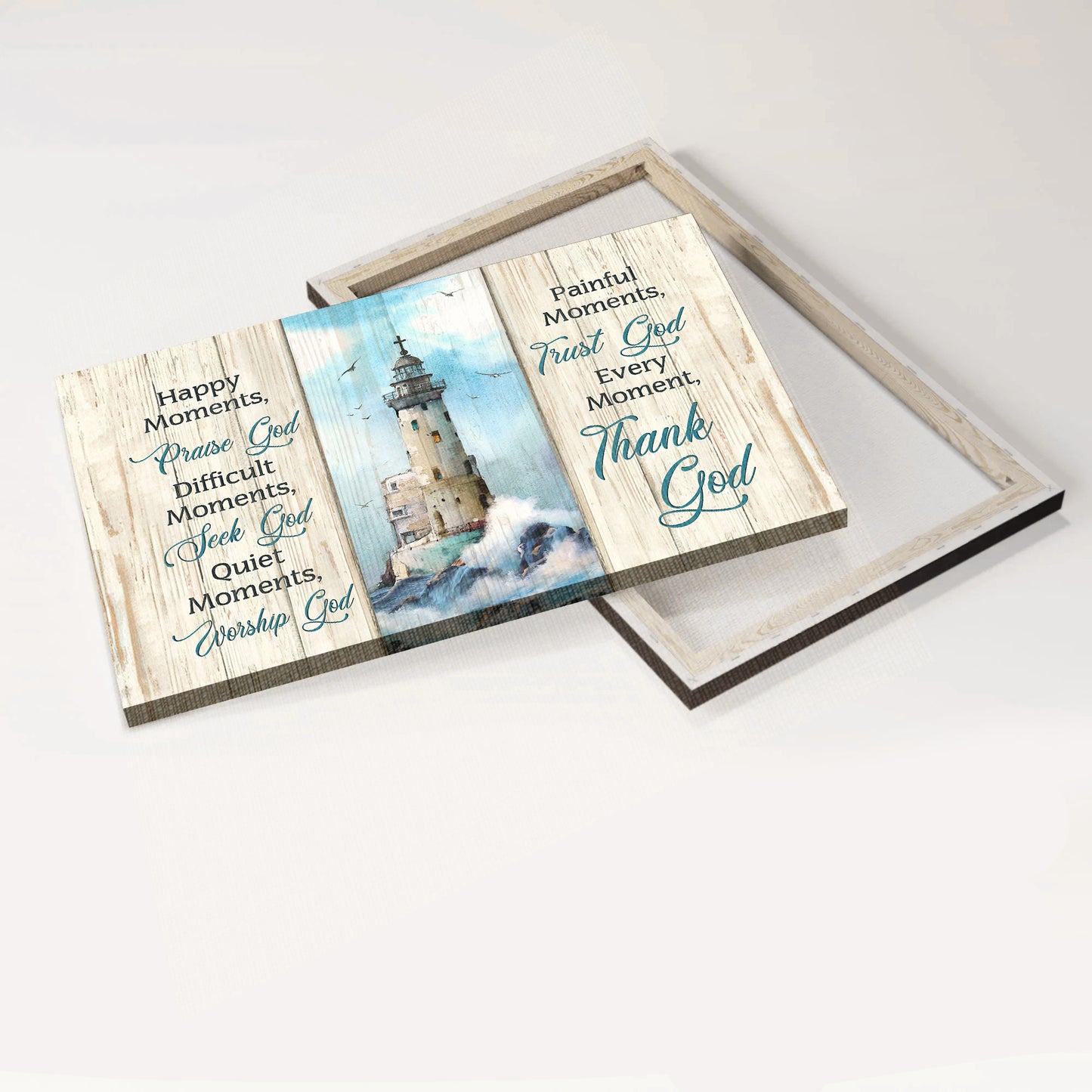 Jesus Landscape Canvas - Christ Lighthouse, Beach Painting, Beautiful Albatross Landscape Canvas - Gift For Christian -Every Moment, Thank God Landscape Canvas