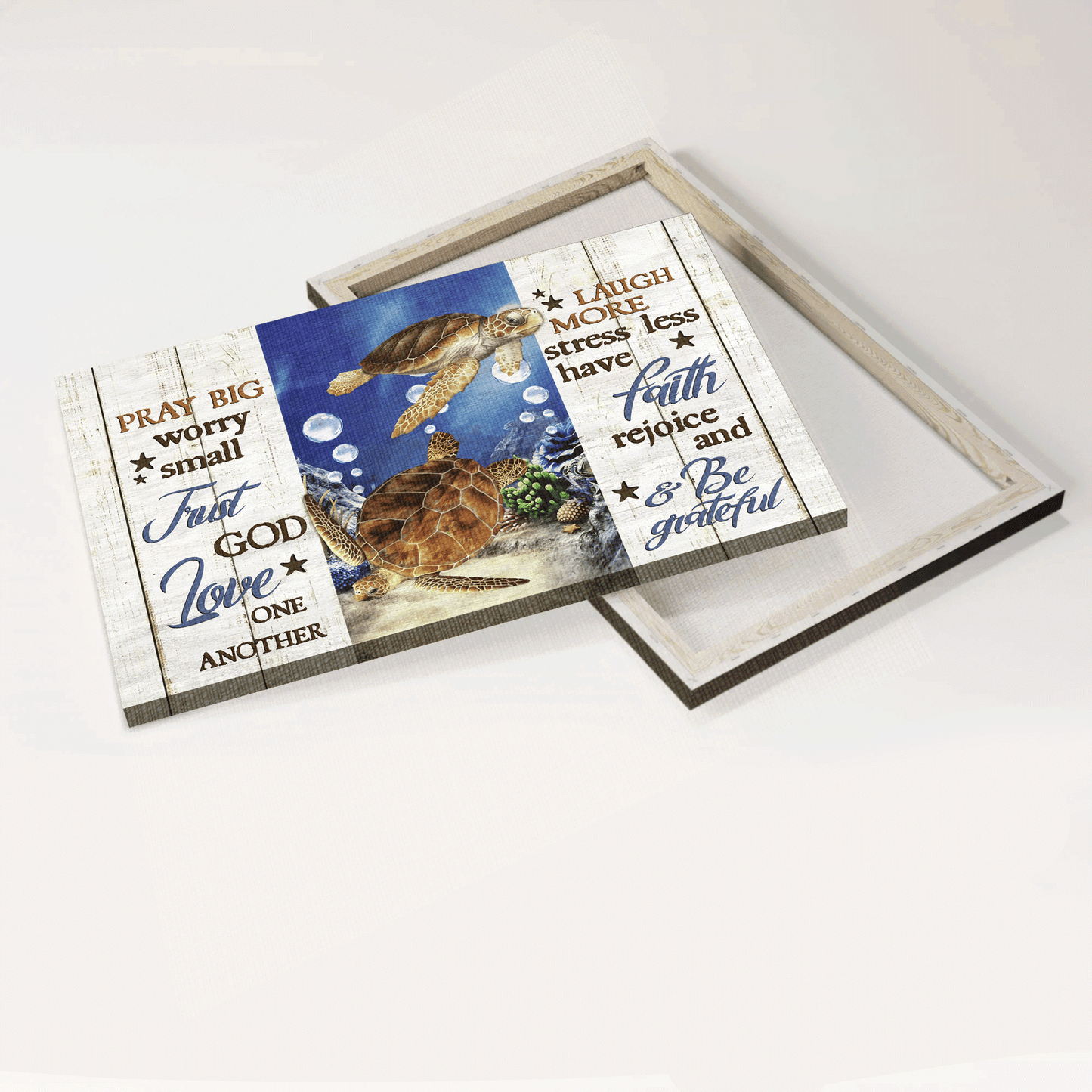 Jesus Landscape Canvas - Beautiful sea turtle, Blue ocean, Water bubbles, Pray big, Worry small Landscape Canvas - Gift For Christian