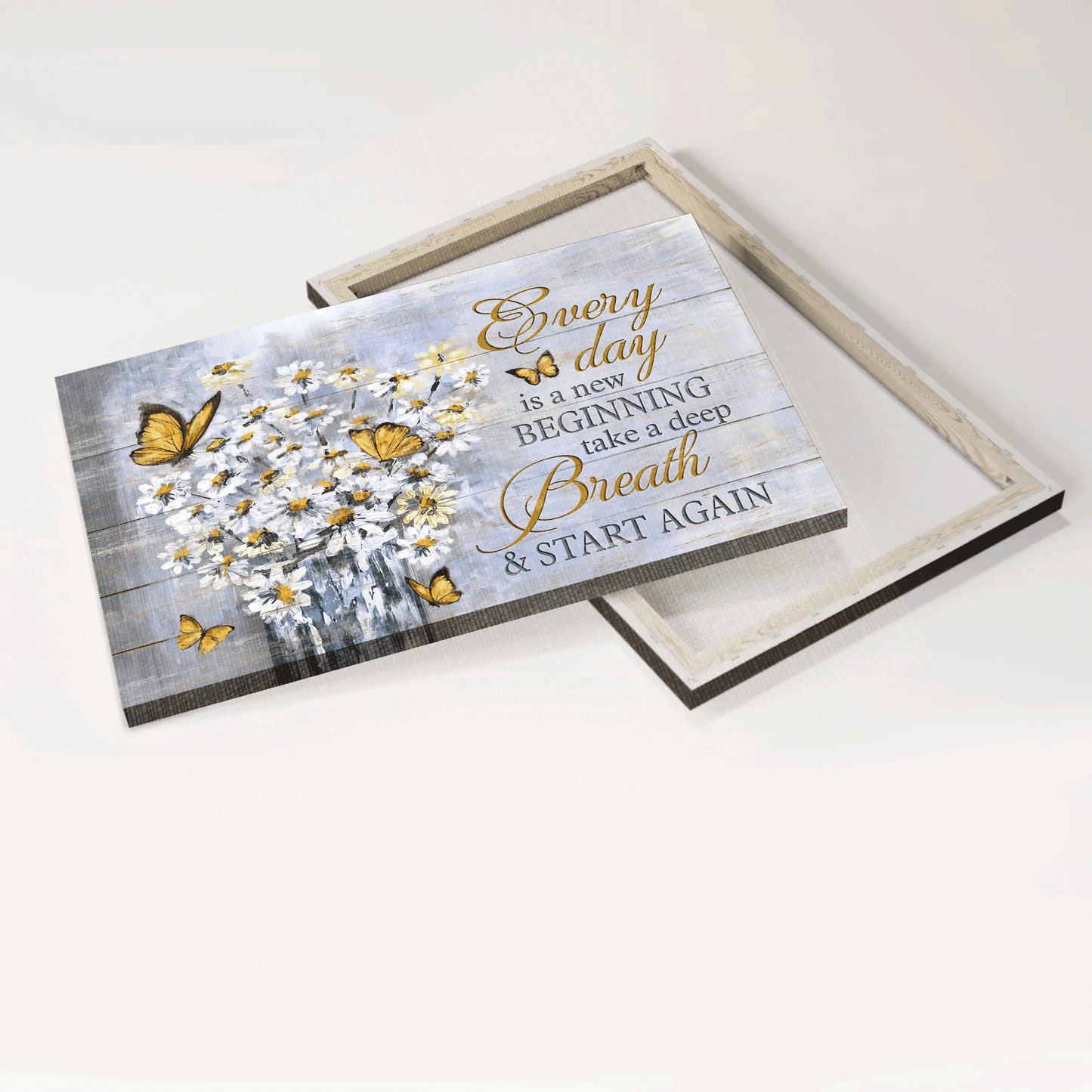 Jesus Landscape Canvas- Abstract Art, White Daisy Painting, Yellow Butterfly Landscape Canvas- Gift For Religious Christian- Every Day Is A New Beginning