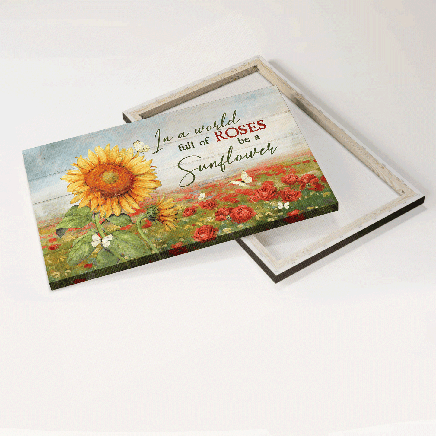 Jesus Landscape Canvas - Big sunflower, Red rose field Landscape Canvas - Gift For Christian - In a world full of roses be a sunflower Landscape Canvas