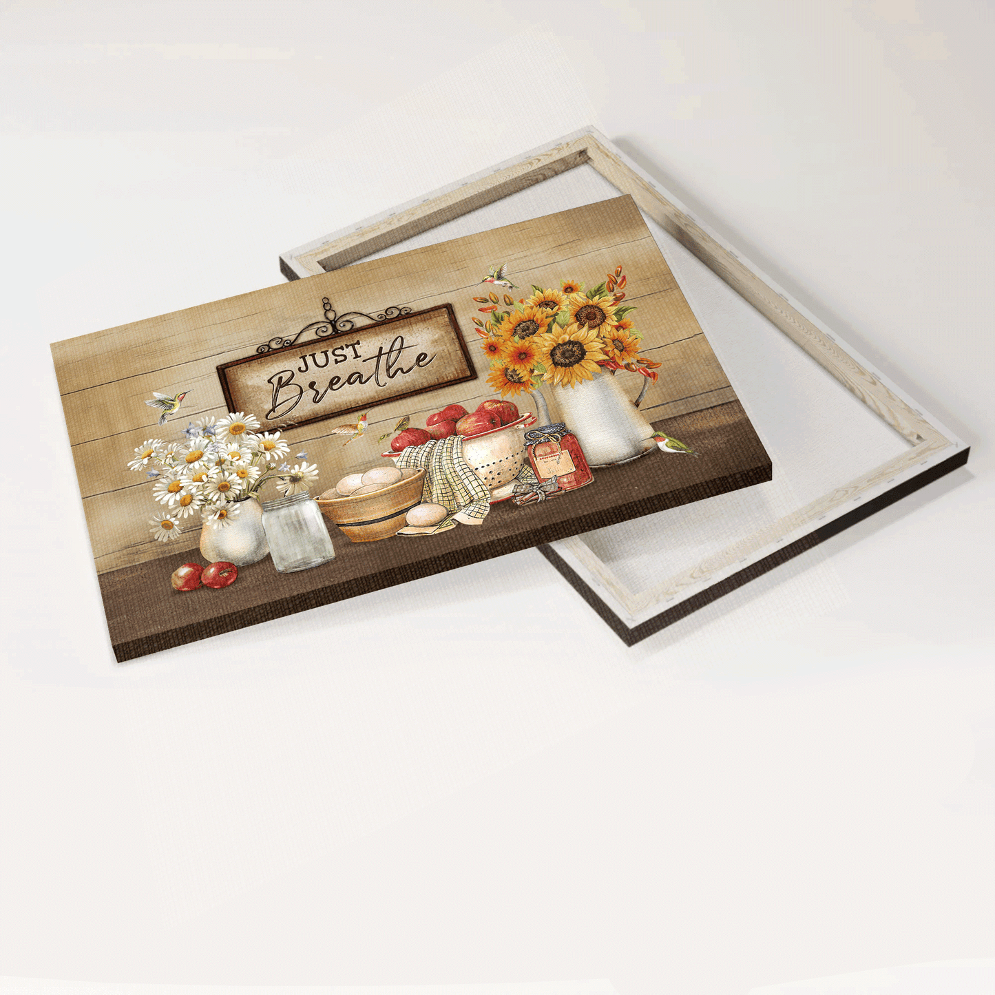 Jesus Landscape Canvas- Beautiful daisy, Pretty kitchen, Vintage sign, Hummingbird canvas- Gift for Christian- Just breathe