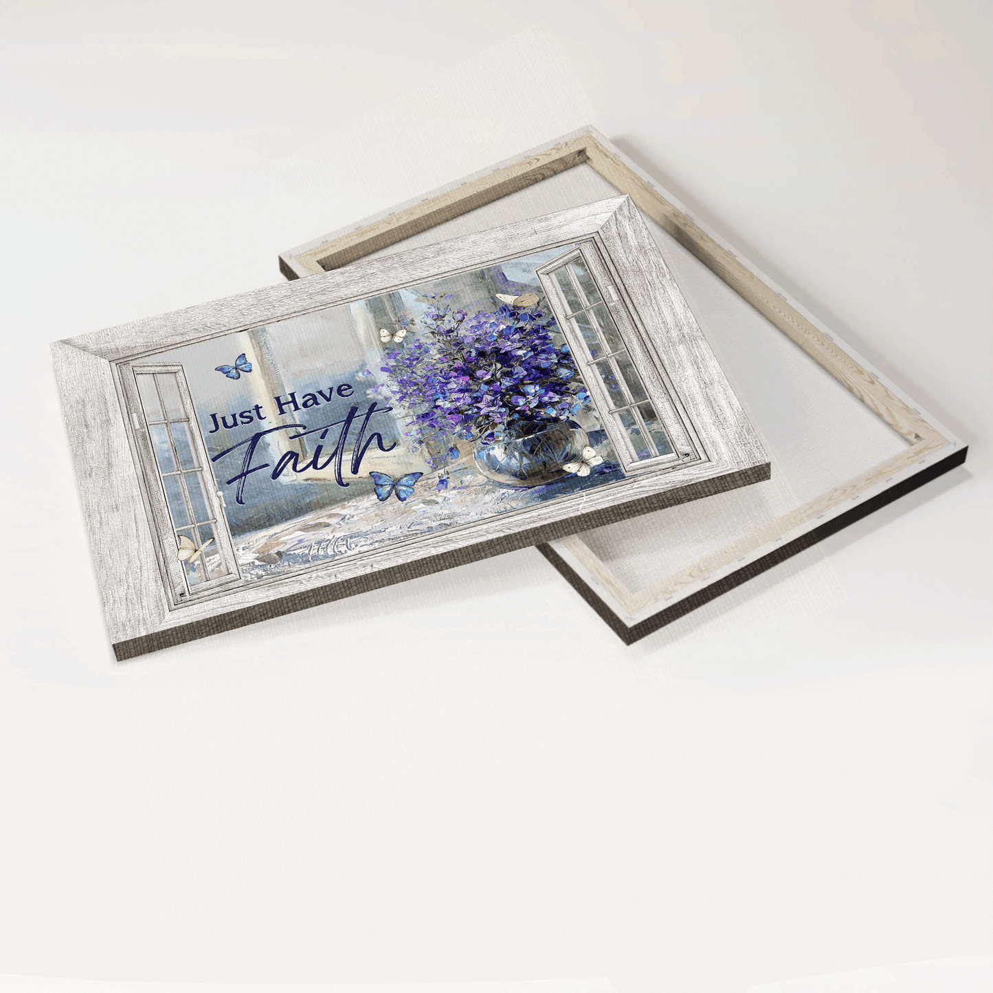 Jesus Landscape Canvas- Balloon Flower, Crystal Vase, Blue Butterfly Canvas- Gift For Christian- Just Have Faith