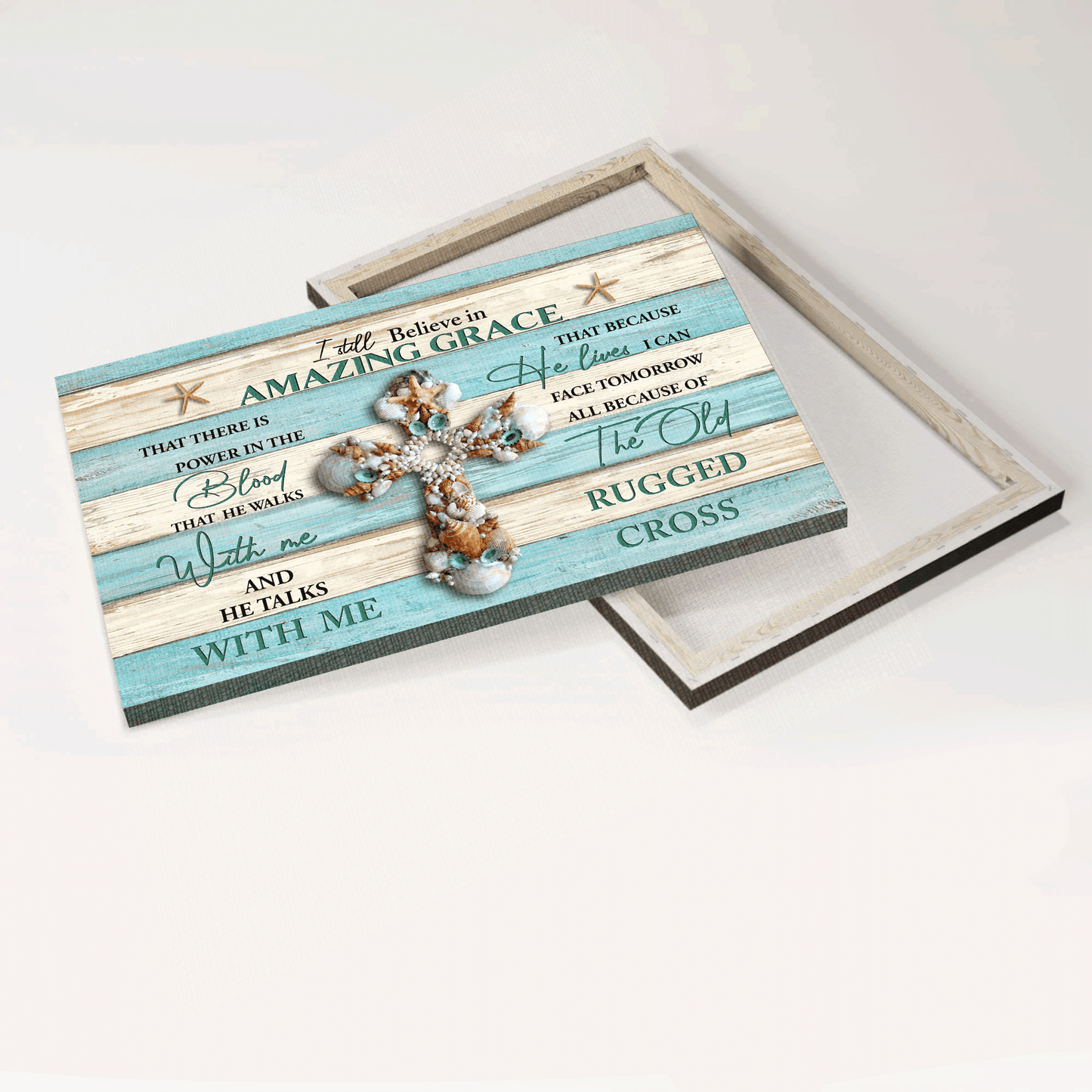 Jesus Landscape Canvas - Seashell cross- Gift for Christian- I still believe in amazing grace - Landscape Canvas Prints, Wall Art