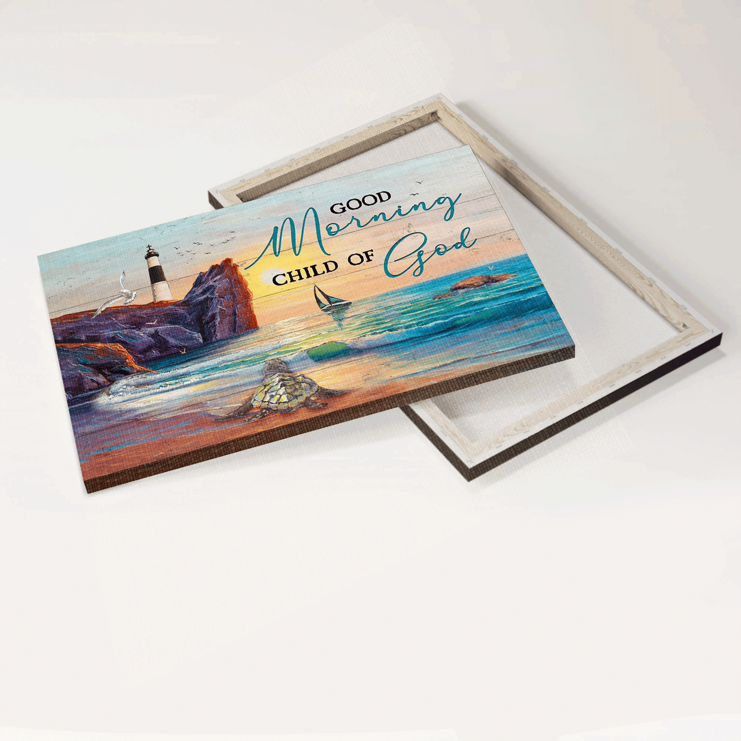 Jesus Landscape Canvas - Beautiful sunset, Oldest turtle, Amazing ocean Landscape Canvas - Gift For Christian - Good morning child of God