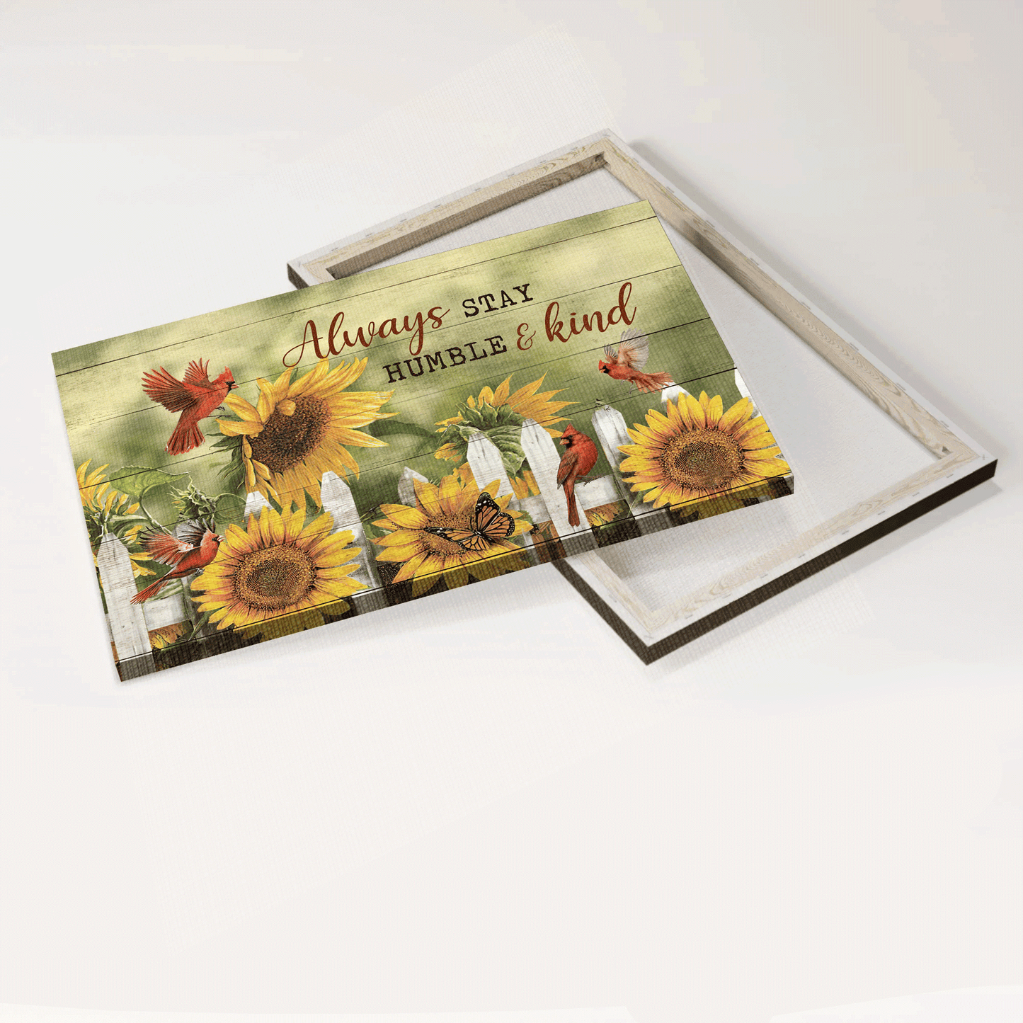 Jesus Landscape Canvas - Sunflower Garden, Red Cardinal Canvas - Gift For Christian - Always Stay Humble And Kind Canvas