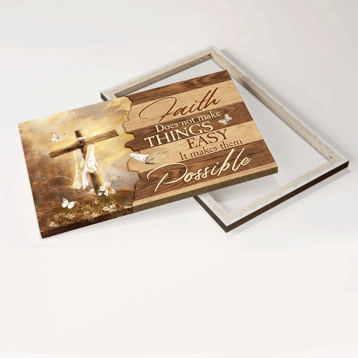 Jesus Landscape Canvas - Beautiful cross, Mountain drawing Landscape Canvas - Gift For Christian - Faith does not make things easy