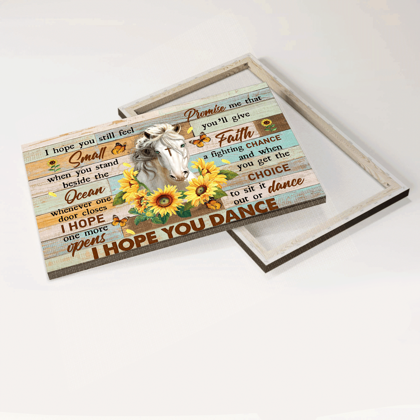 Jesus Landscape Canvas - Beautiful horse, Sunflower, Cross, Butterfly canvas- Gift for Christian- I hope you dance