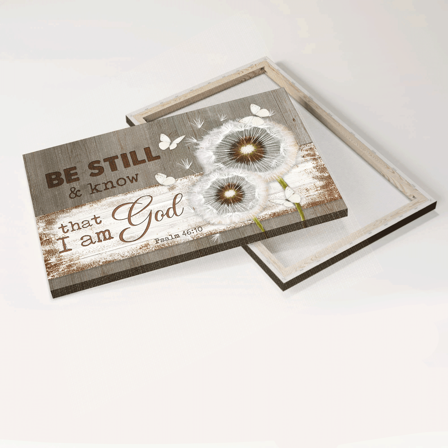 Jesus Landscape Canvas- Dandelion, White butterflies, Vintage Painting canvas- Gift for Christian- Be still and know that I am God