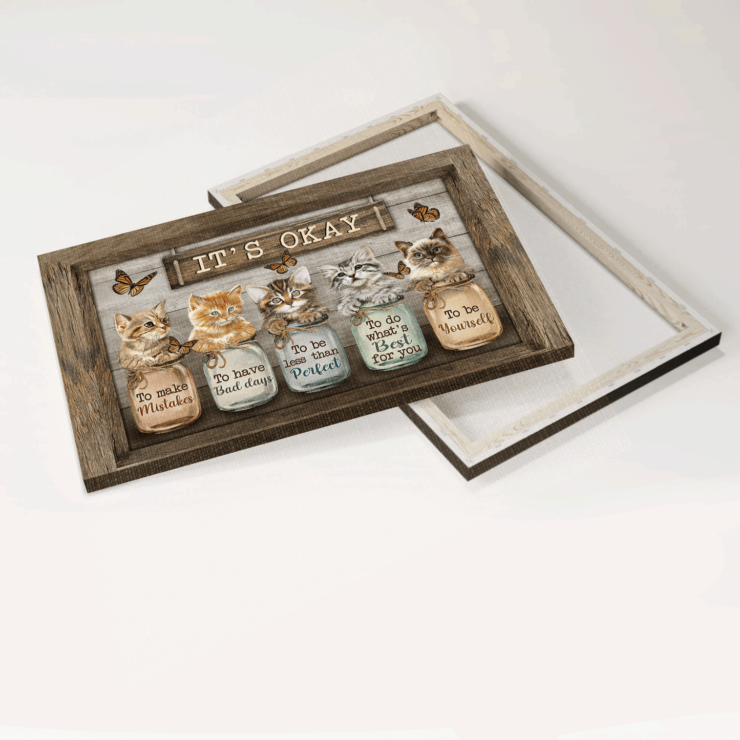 Jesus Landscape Canvas - Lovely cat, Monarch butterfly, Colorful bottle Landscape Canvas - Gift For Christian - It's okay to make mistakes Landscape Canvas