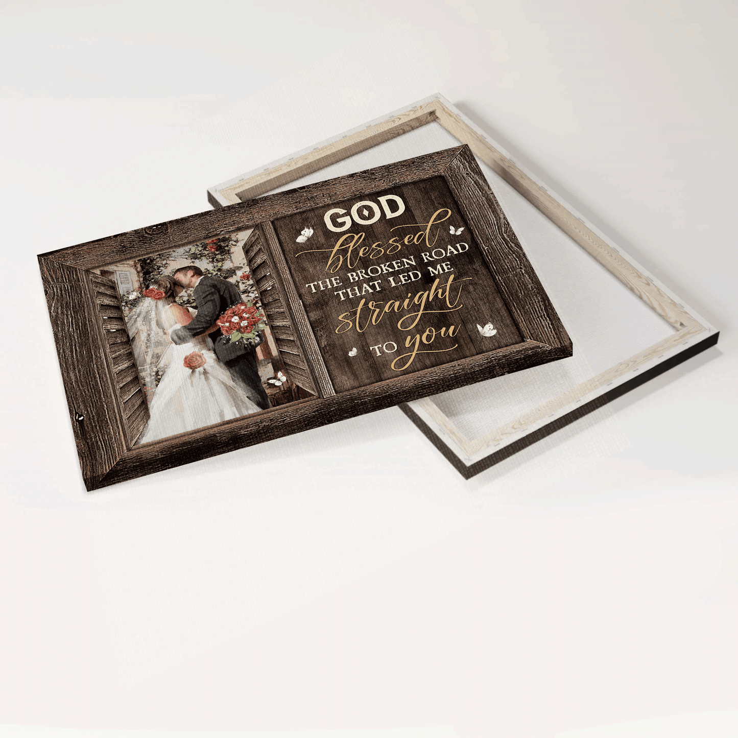 Jesus Landscape Canvas - Beautiful couple, Happy wedding, Red rose Landscape Canvas - Gift For Christian - God blessed the broken road