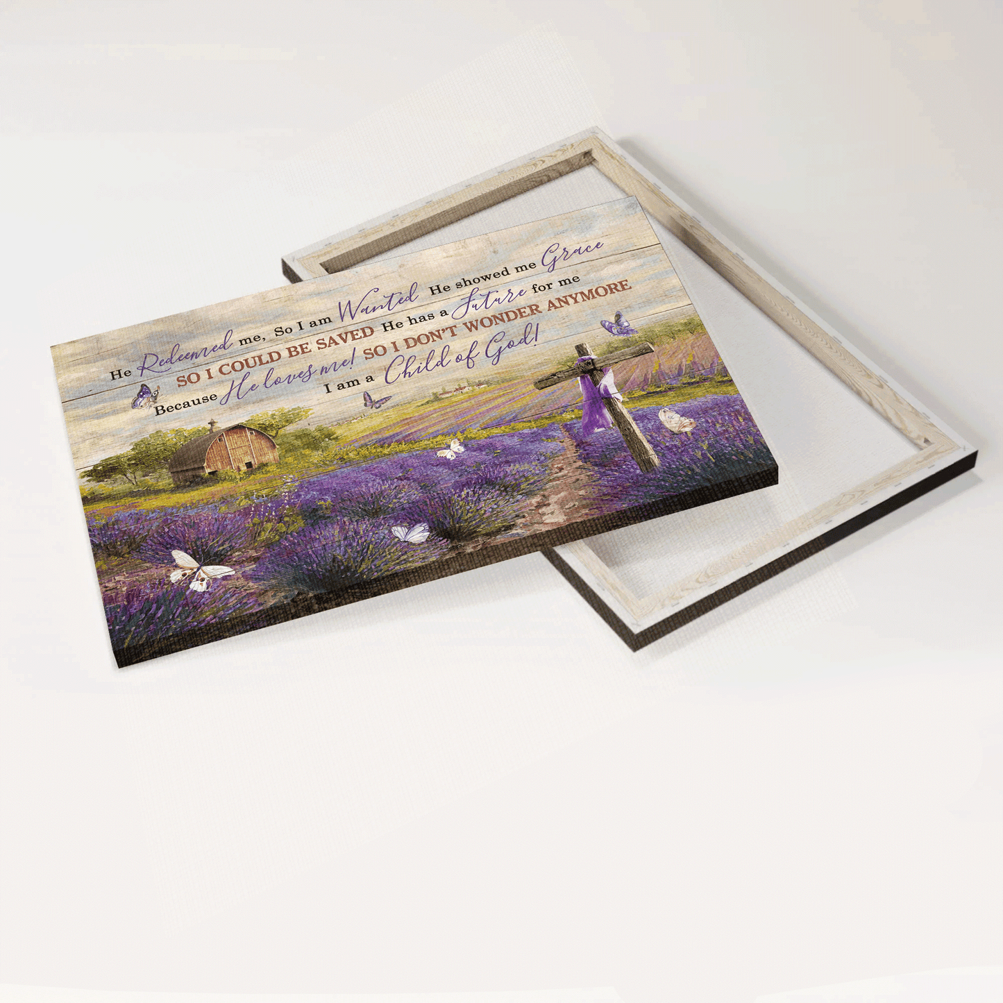 Jesus Landscape Canvas - Lavender flower field, Countryside landscape, Barn house painting Canvas - Gift For Christian - I am a child of God Landscape Canvas