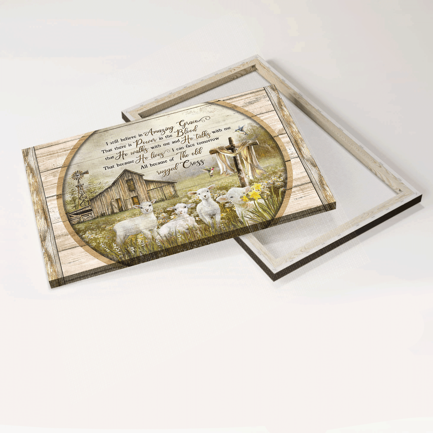 Jesus Landscape Canvas - Old barn house, Lambs of God, Grassland painting Landscape Canvas - Gift For Christian - I still believe in Amazing Grace Landscape Canvas