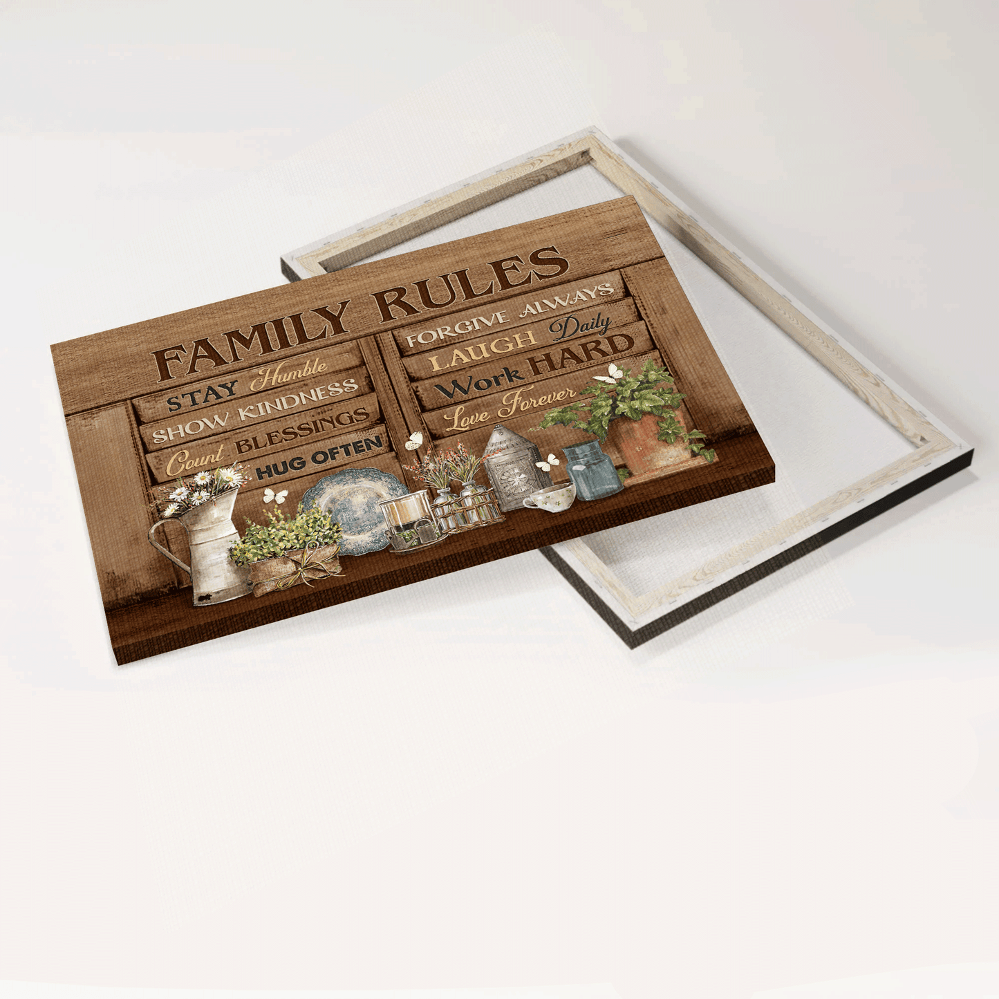 Jesus Landscape Canvas- Beautiful garden, Brilliant flower, White butterfly canvas- Gift for Christian- Family rules, Stay humble